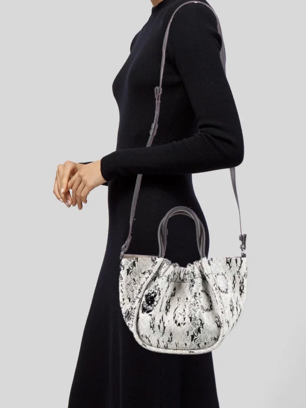 Proenza Schouler Small Ruched Tote Bag Black & White Python Print Leather